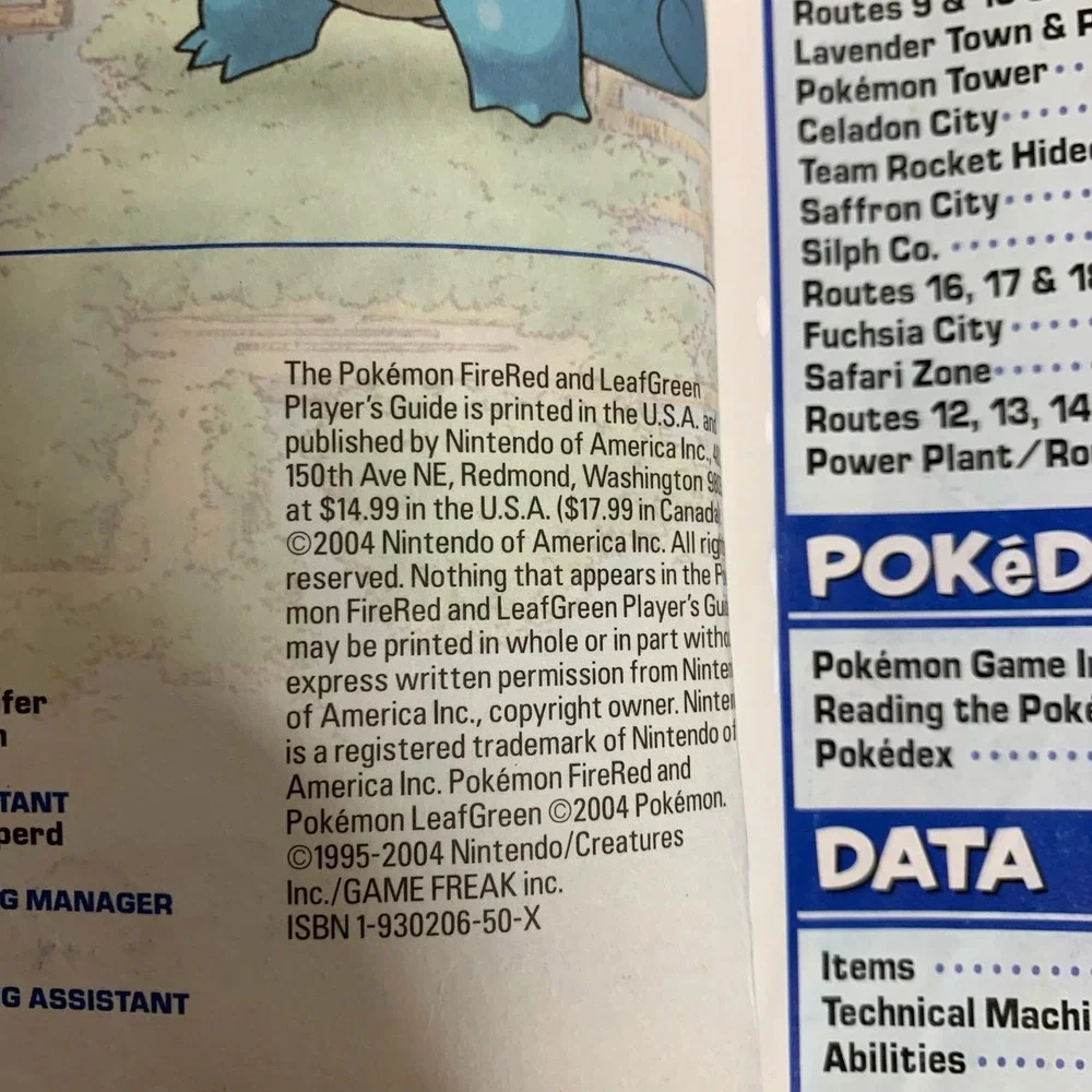 Official Nintendo Pokemon FireRed LeafGreen Strategy Guide GBA w/ Combat Chart